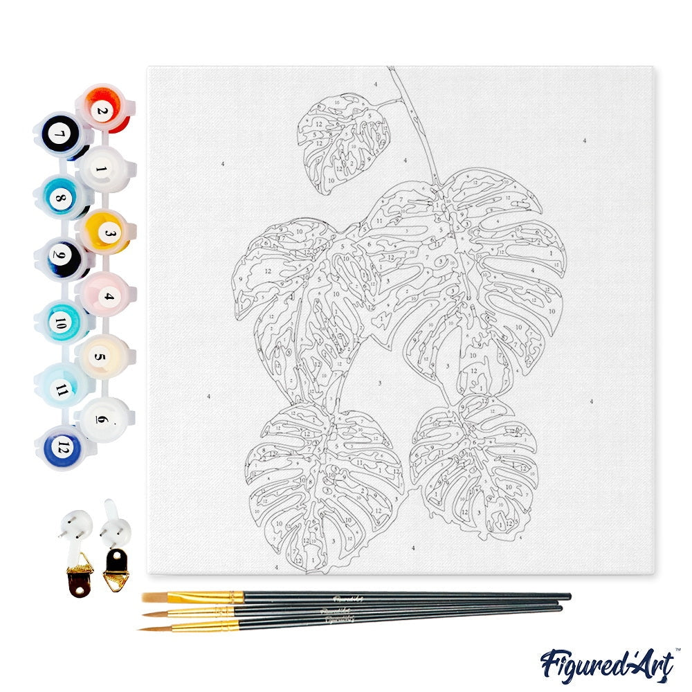 Mini Peinture par Numéros - Kit DIY 20x20cm avec cadre Feuilles