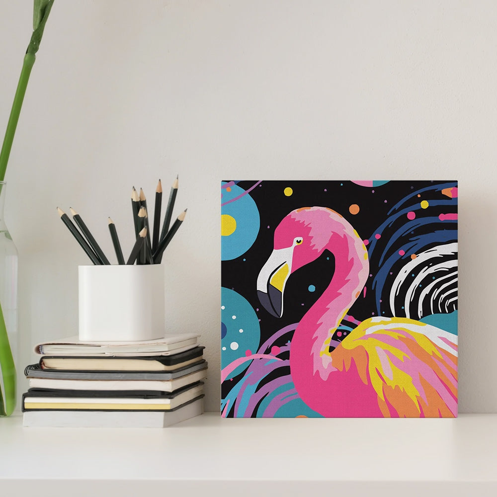 Mini Peinture par Numéros - Kit DIY 20x20cm avec cadre Flamant Rose Abstrait Pop Art