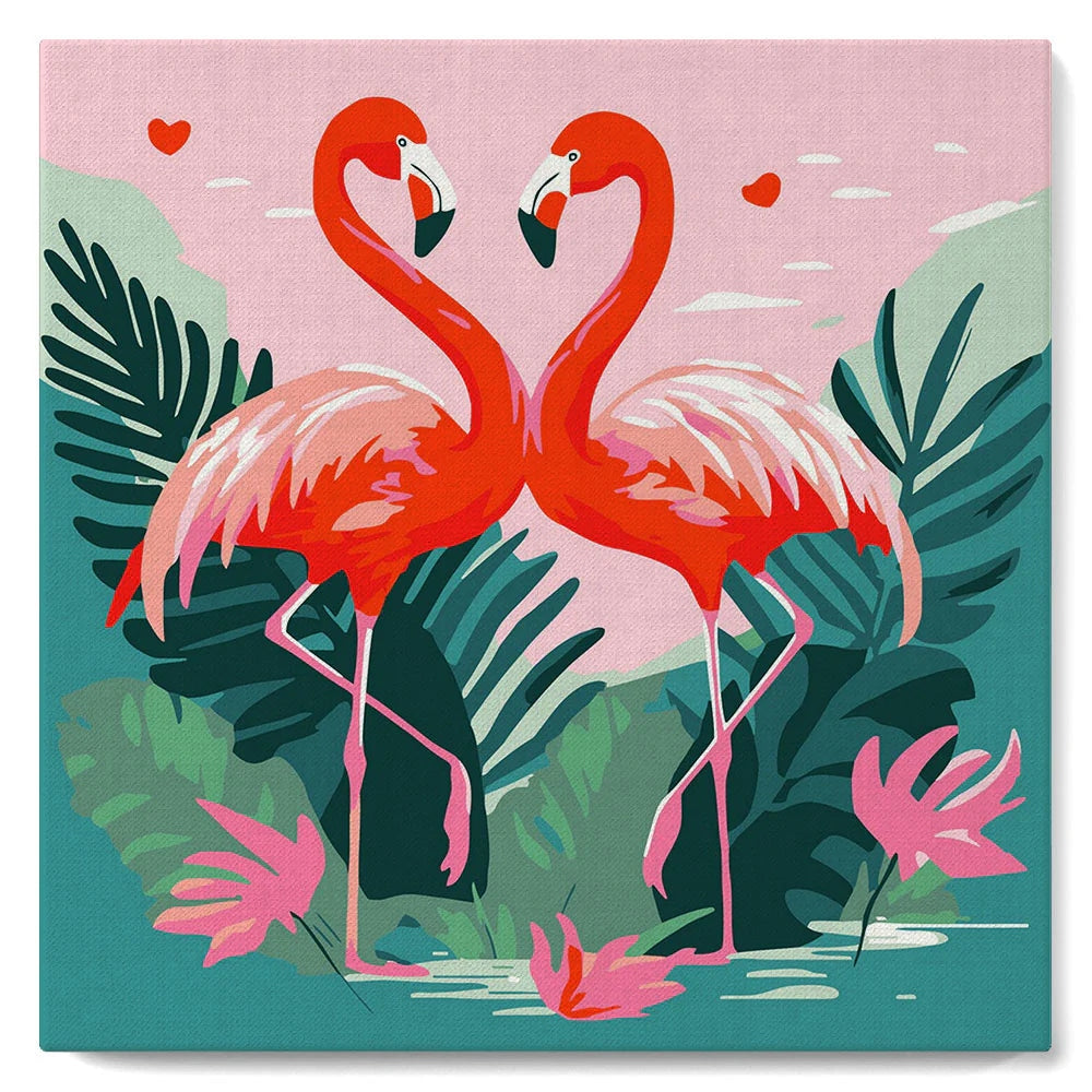 Mini Peinture par Numéros - Kit DIY 20x20cm avec cadre Flamants Roses Tropicaux Figured'art