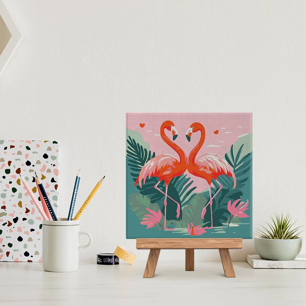 Mini Peinture par Numéros - Kit DIY 20x20cm avec cadre Flamants Roses Tropicaux Figured'art