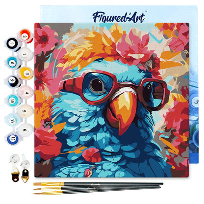 Mini Paint by Numbers 20x20cm with Frame Fantasy Parrot and Flowers