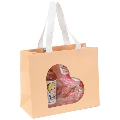 Sac cadeau carton fenêtre cœur rectangulaire – Box cadeau | Joy Cadeaux 22x10x18cm JOY!