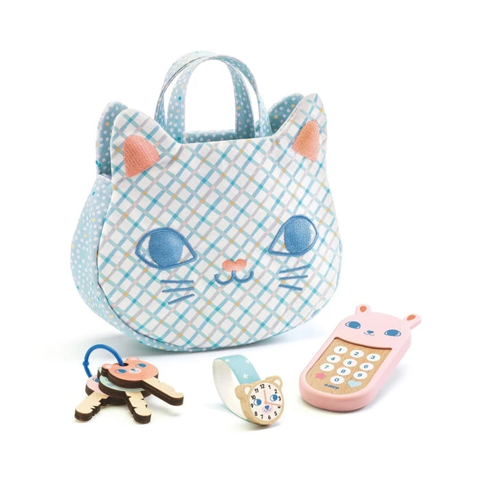 Sac à main enfant en forme de tête de chat brodée Djeco