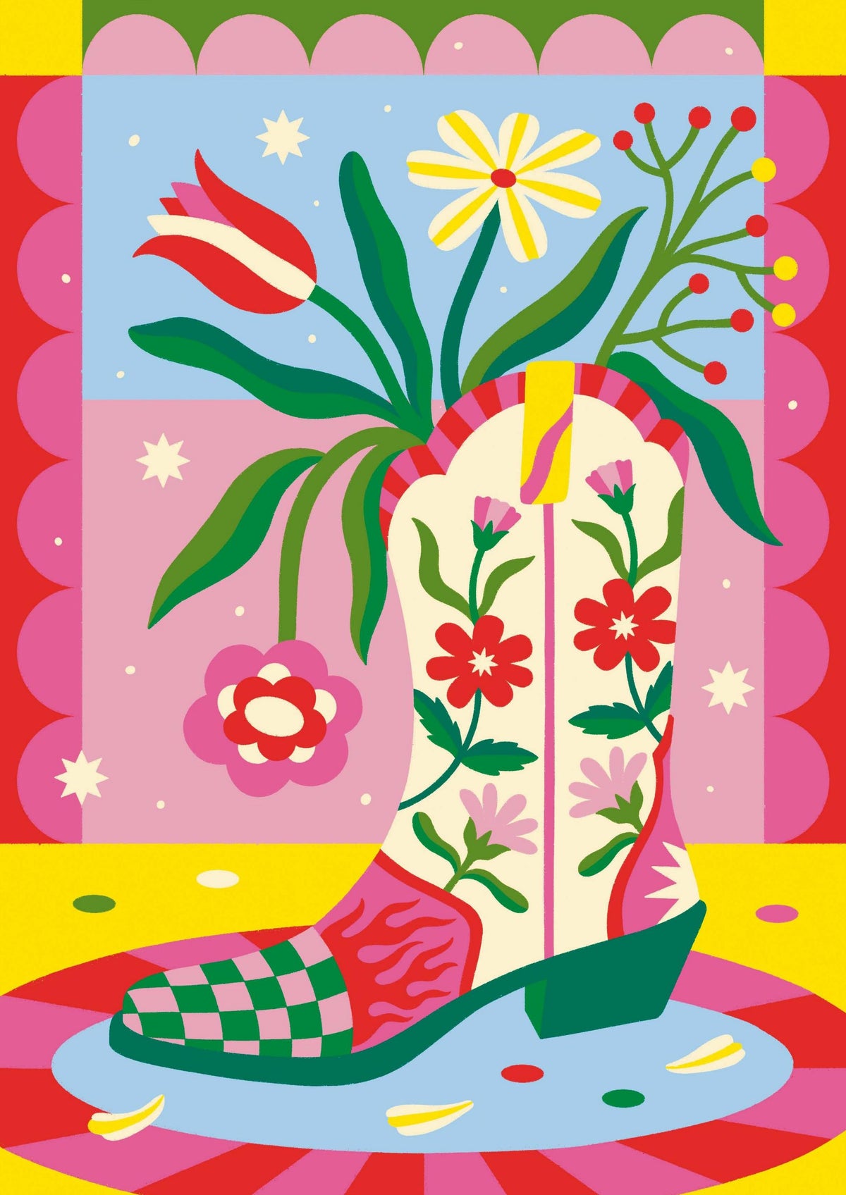 Illustration Santiag fleurie Limistic à réaliser en peinture au numéro