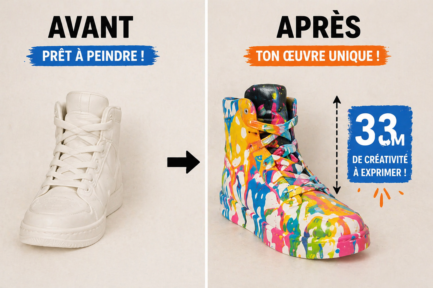 Kit anniversaire DIY Pouring Art Sneakers – Lot de 4 à 14 figurines à peindre JOY!