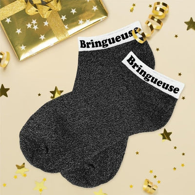 Socquettes Pailletées Colorées à Mot Fantaisie “Bringueuse” – Taille Unique 36/42 JOY!