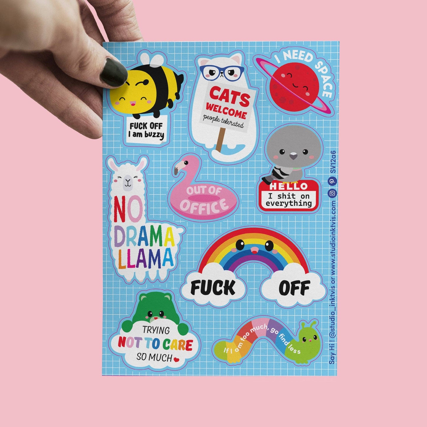Planche de Stickers Chat-Llama “No Drama” – Stickers Fun & Impertinents Studio Inktvis B.V.