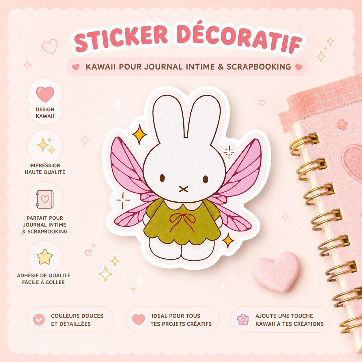 Sticker Bunny Fairy Holographique – Autocollant Scrapbooking Kawaii Féérique | Joy Cadeaux Liviaa.studio