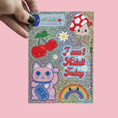 Planche de stickers pailletés Maneki Neko – Autocollants kawaii scintillants A6 studio inktvis