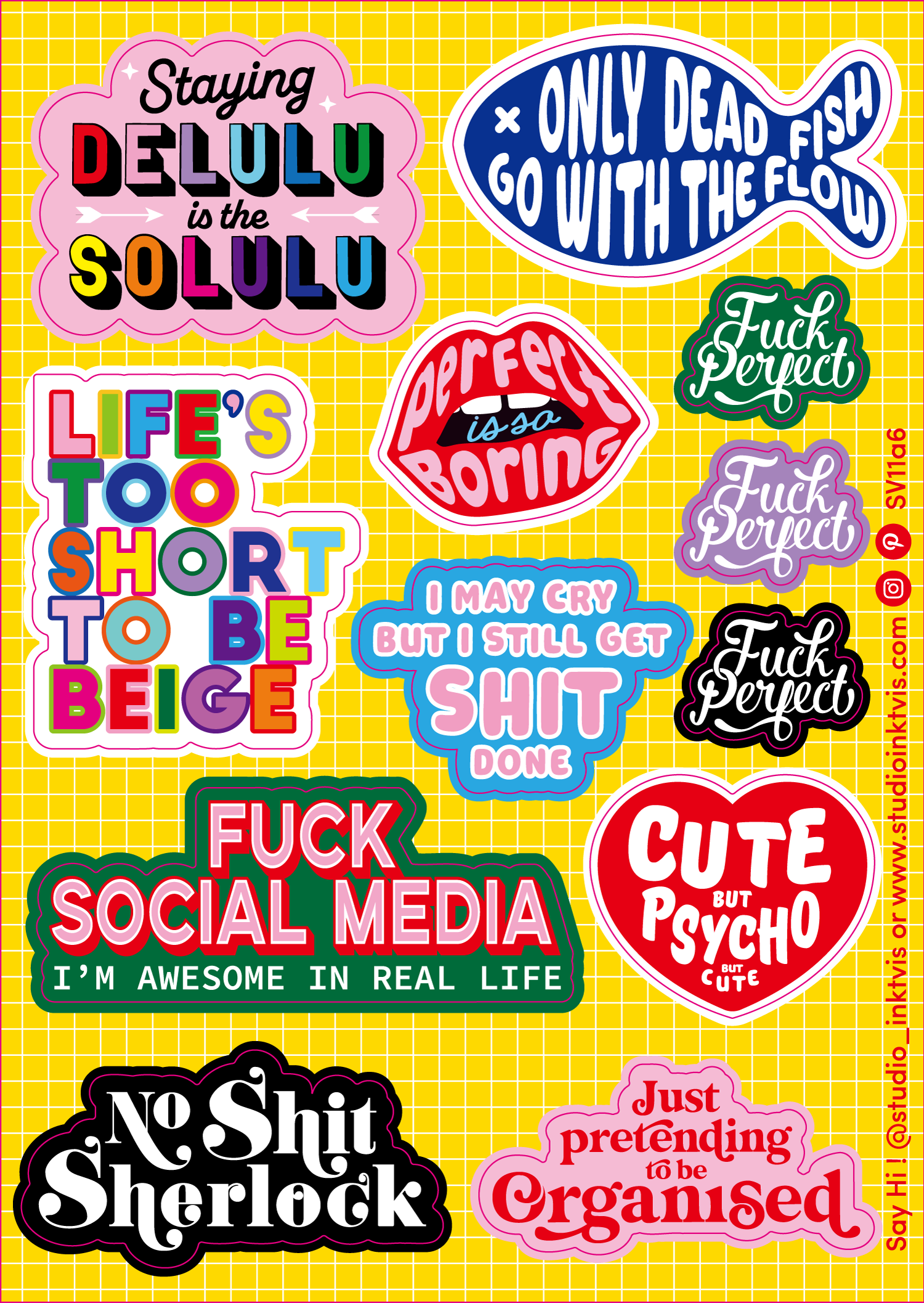 Planche de Stickers Audacieux & Colorés – 11 Stickers Fun Format A6 Studio Inktvis B.V.