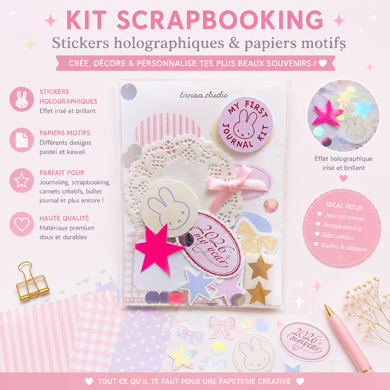 Journaling Kit Kawaii – Kit Complet Scrapbooking & Bullet Journal Liviaa.studio