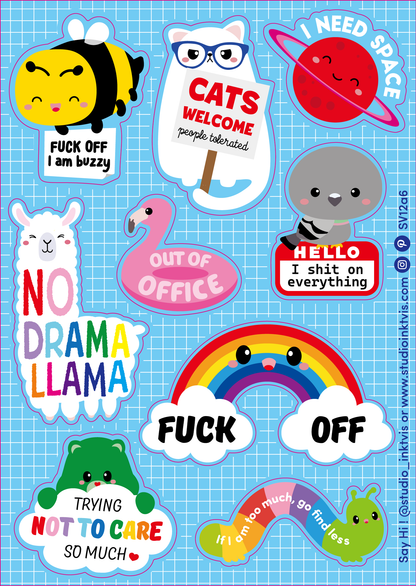 Planche de Stickers Chat-Llama “No Drama” – Stickers Fun & Impertinents Studio Inktvis B.V.