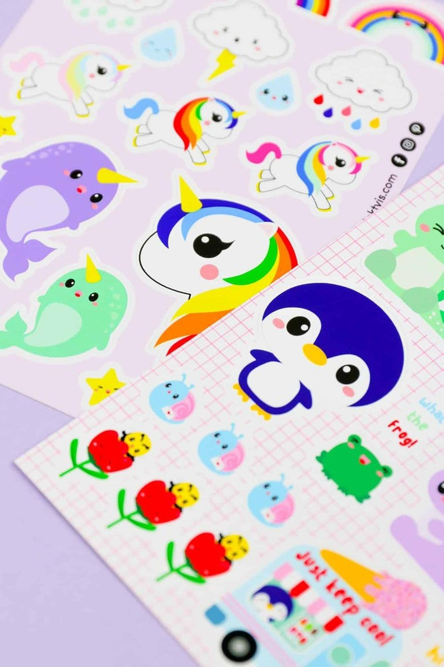 Planche de stickers Licorne & Narval arc-en-ciel – Autocollants kawaii A6 studio inktvis