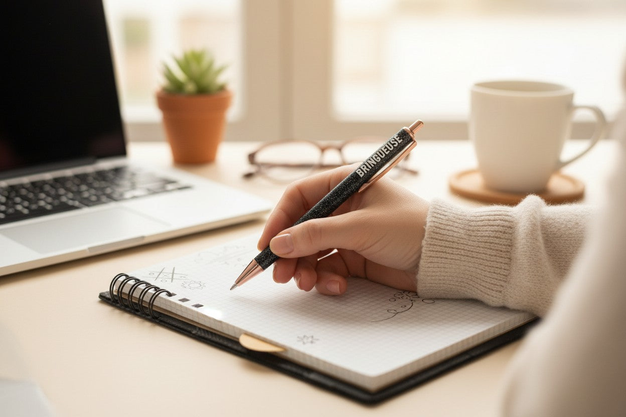 Stylo à paillettes Bringueuse – Stylo fantaisie humoristique | Joy Cadeaux JOY!