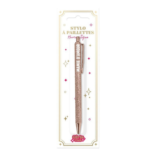 Stylo paillettes Mamie d’Amour rose – Cadeau mamie | Joy Cadeaux JOY!