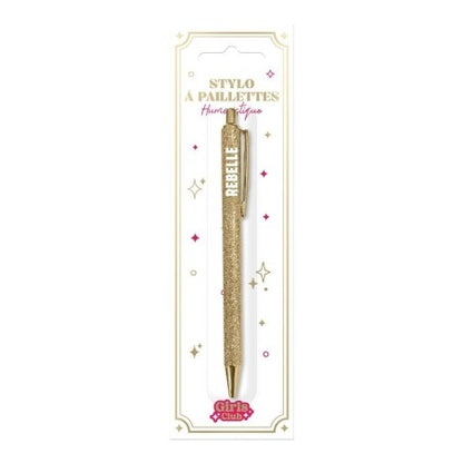 Stylo paillettes Rebelle or – Stylo fantaisie brillant | Joy Cadeaux JOY!