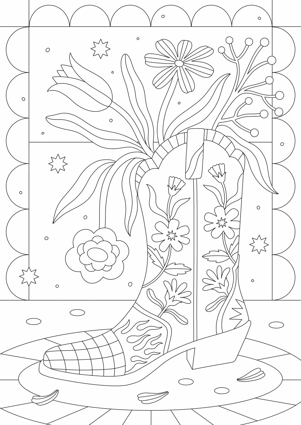 Tableau rigide A4 préimprimé et numéroté pour peinture Santiag fleurie