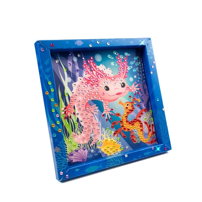 Kit créatif Tableau en Strass Axolotl avec cadre et strass autocollants