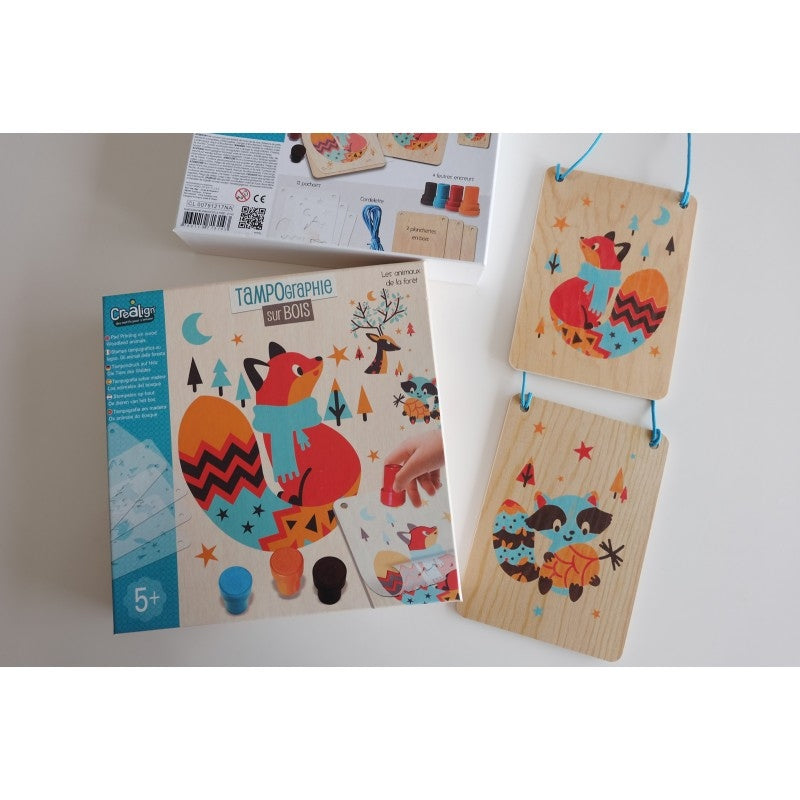 Tampographie bois animaux forêt – Coffret créatif enfant 5 ans+ Créa lign