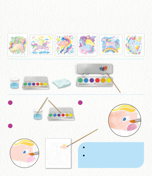 Aquarelle Magique Chevaux Fantastiques – Kit Peinture Enfant avec 6 Tableaux Edition Fleurus