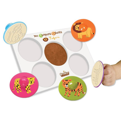 Tampons Géants Safari – Coffret Créa Lign (5 tampons bois + encre lavable) Créa lign