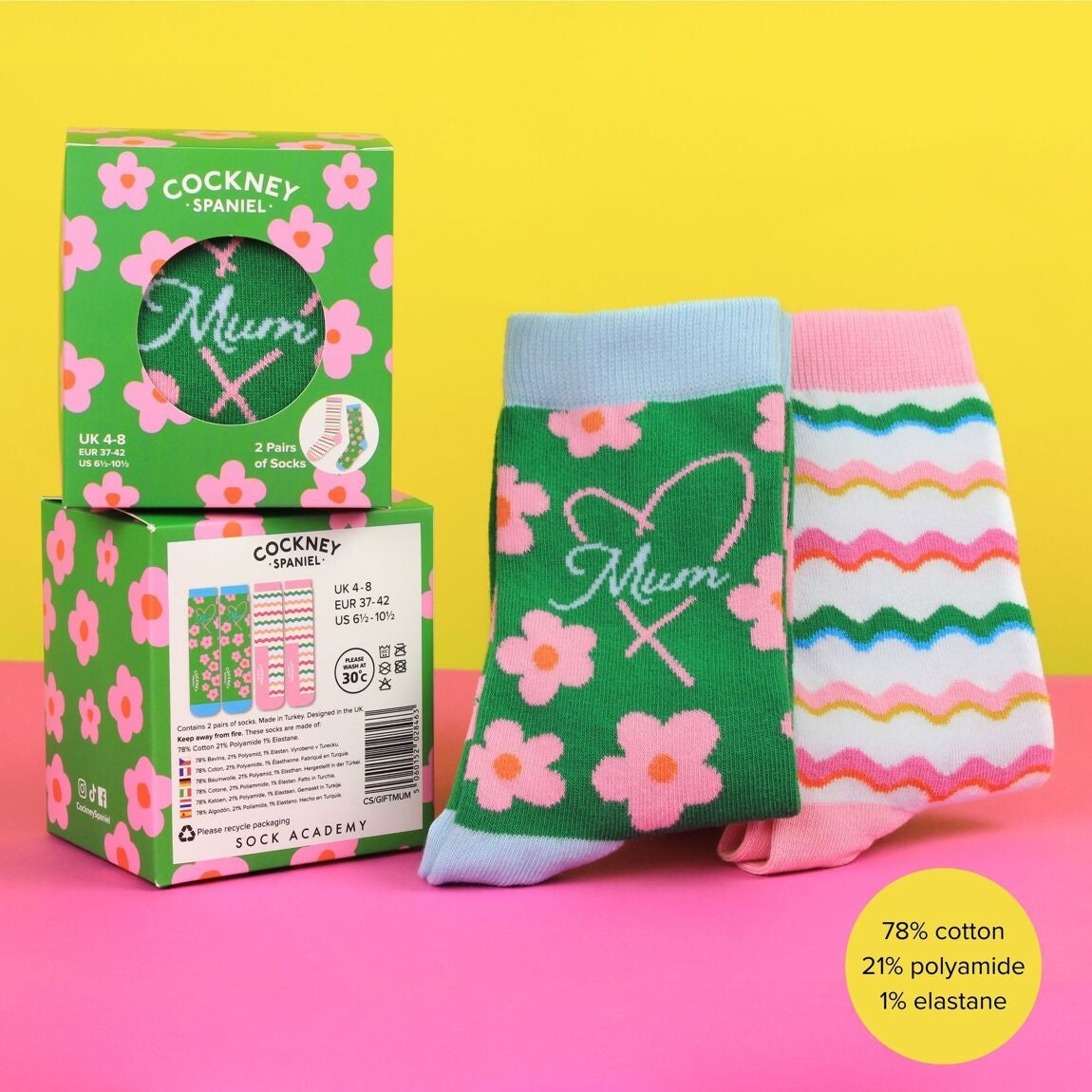 MAMAN – Coffret 2 Paires de Chaussettes Assorties | Best Mum Ever | Cockney Spaniel | Taille 37-42 United Oddsocks