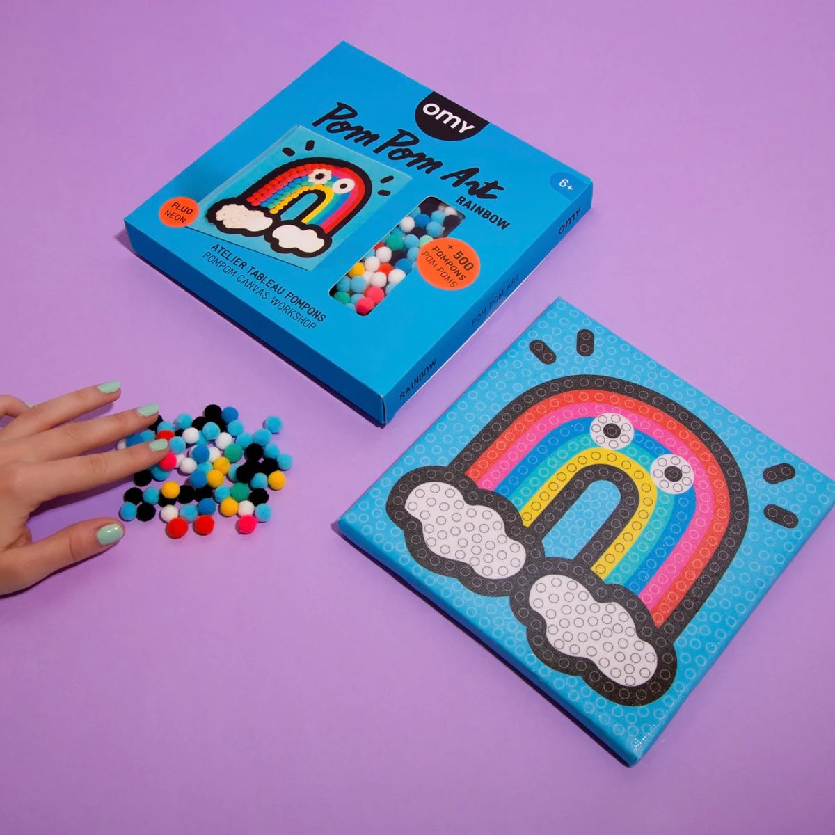 OMY – Atelier tableau pompons Arc-en-ciel – Activité créative enfant dès 6 ans omy