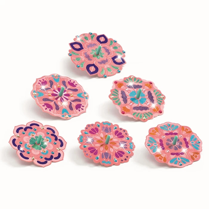 DIY Gyroscopes Flower Power Djeco – Kit Créatif 12 Toupies Métallisées à Décorer Djeco