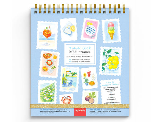 Carnet d’aquarelle Méditerranée La Petite Épicerie, couverture bleue inspirée du Sud.