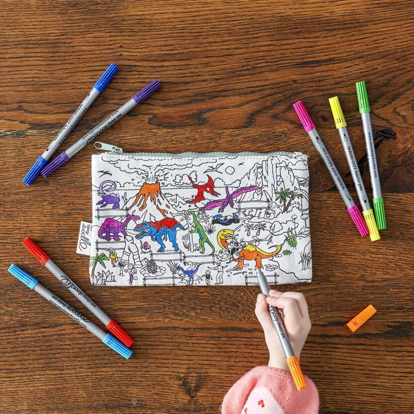 Trousse à colorier Dinosaure lavable – Trousse créative avec feutres inclus eatsleepdoodle EU