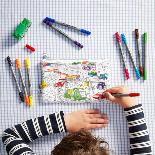 Trousse à colorier Véhicules – Cars, Trucks & Tracteurs lavable avec feutres eatsleepdoodle EU