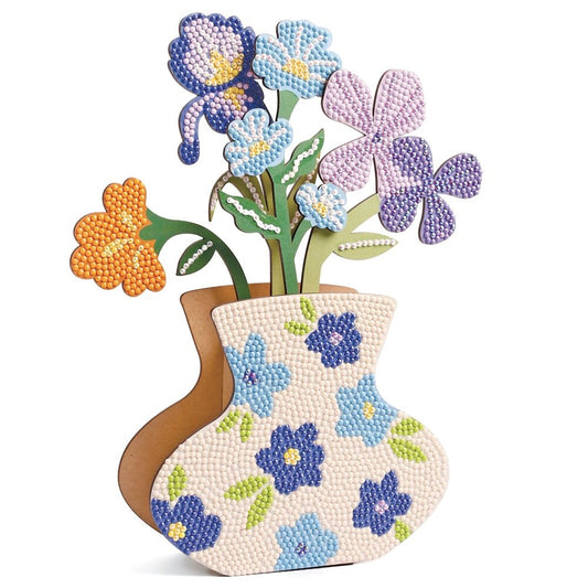 Kit Vase et Fleurs à Strasser Bleu – Diamond Painting Déco DIY GRAINE CREATIVE