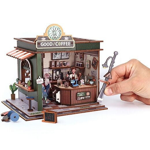 Maquette 3D Bois Vitrine Coffee Shop – Café Miniature Lumineux DIY GRAINE CREATIVE