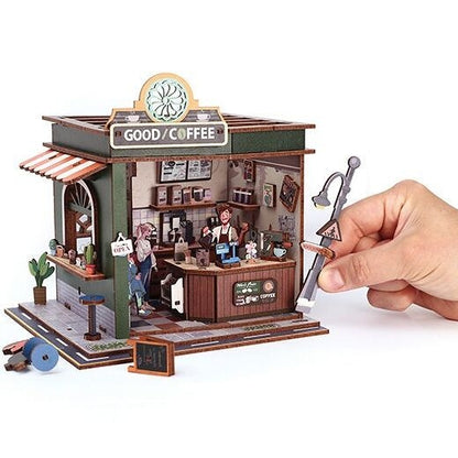 Maquette 3D Bois Vitrine Coffee Shop – Café Miniature Lumineux DIY GRAINE CREATIVE