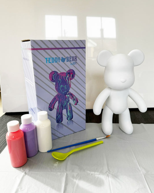 Kit de peinture pouring fluide art - Ours Teddy Bear Rose /Mauve/Blanc JOY!