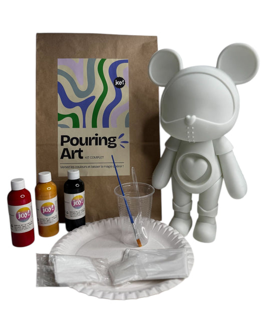 Kit DIY Pouring Art  Ourson Coeur– Crée ton œuvre chez toi ! Rouge/Gold/Noir