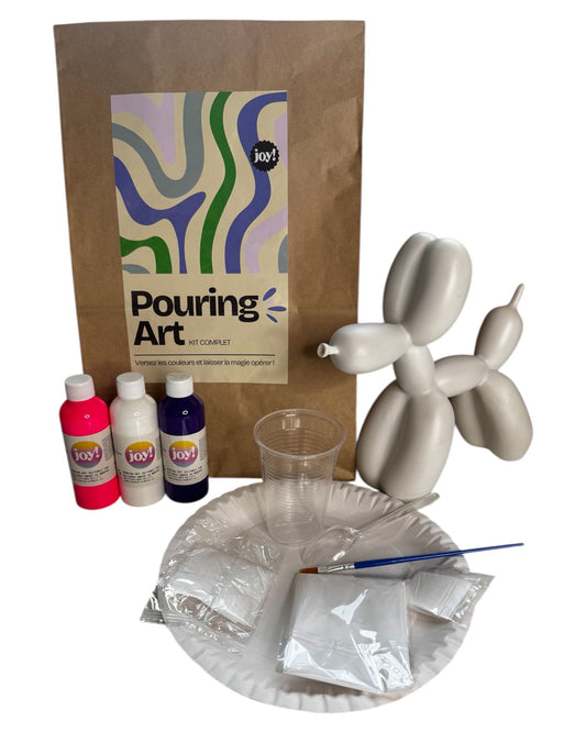 Kit DIY Pouring Art Chien Ballon– Crée ton œuvre chez toi ! Rose Fulo/Violet /Blanc