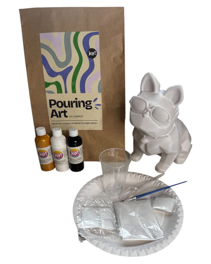 Kit DIY Pouring Art Bouldogue – Crée ton œuvre chez toi !Noir/Gold/Blanc