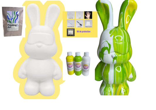 Kit fluid painting Lapin 33cm - Vert/Jaune/Blanc