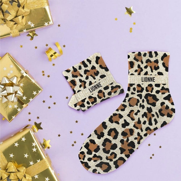 Détail motif félin pailleté chaussettes LIONNE