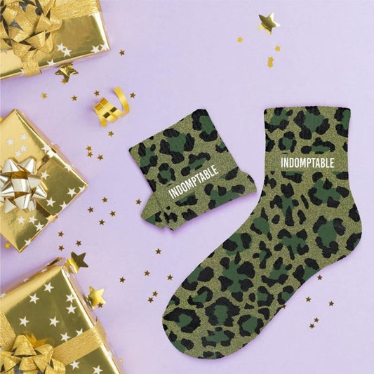 Détail imprimé félin pailleté chaussettes INDOMPTABLE