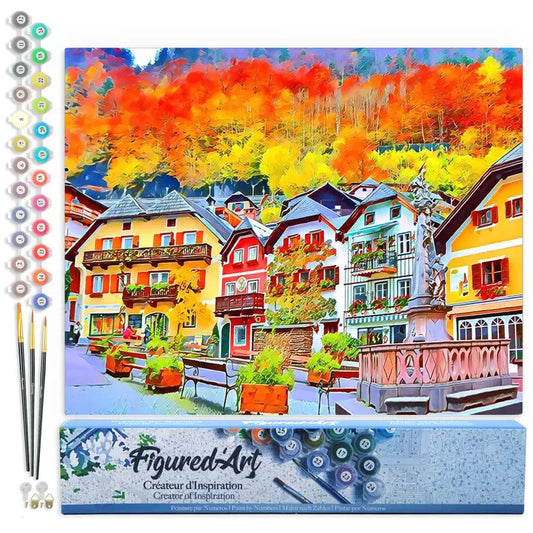 Peinture par numéro Village Suisse coloré - Toile roulée Figured'art