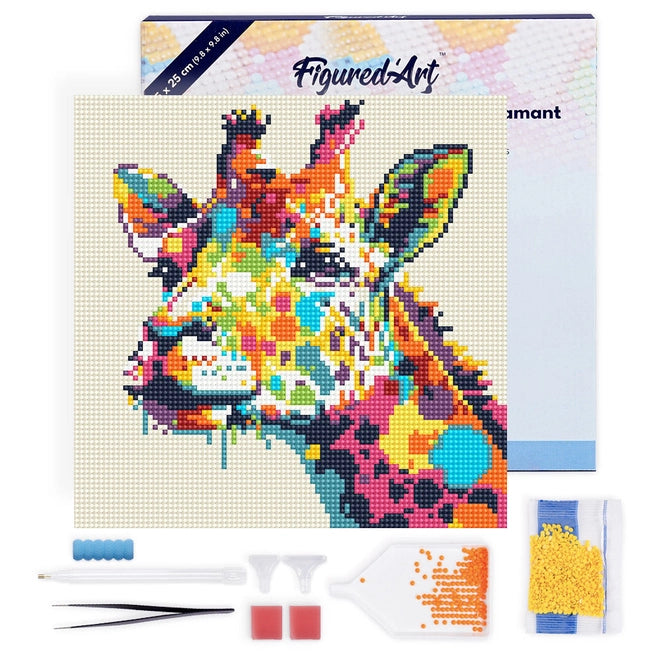 Mini Diamond Painting avec cadre Girafe Abstraite Pop Art Toile tendue sur châssis Figured'art