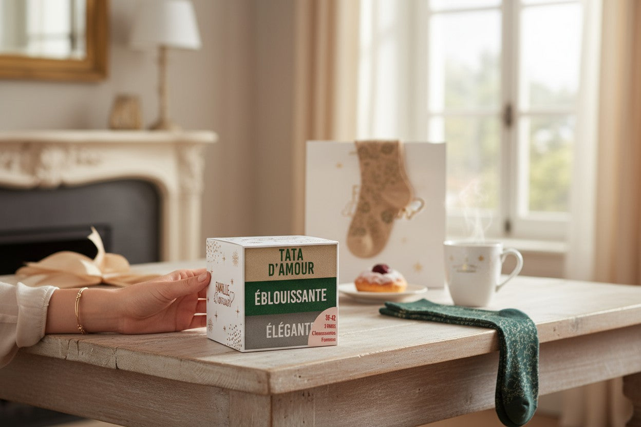 Coffret Trio Chaussettes Paillettes Fantaisie – Tata d’Amour, Éblouissante & Élégante JOY!