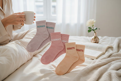 Coffret Trio Chaussettes Paillettes Fantaisie – Mignonne, Charmante & Coquette JOY!