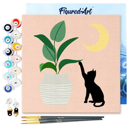 Mini Peinture par Numéros avec cadre Chaton et Plante Figured'art