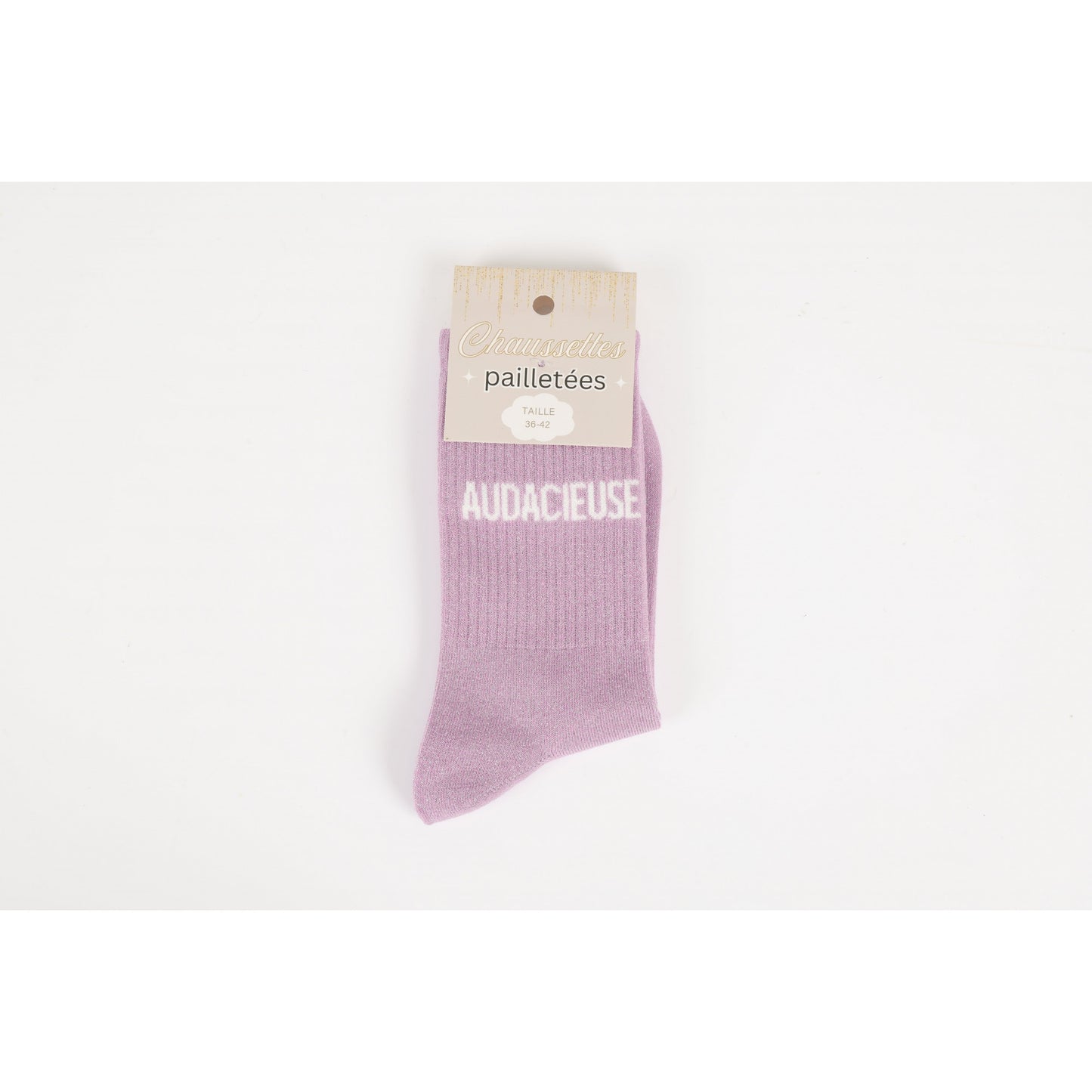 Chaussettes AUDACIEUSE à Paillettes – Message Inspirant (36-42)