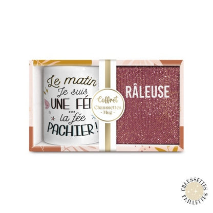Chaussettes pailletées violettes avec inscription Râleuse