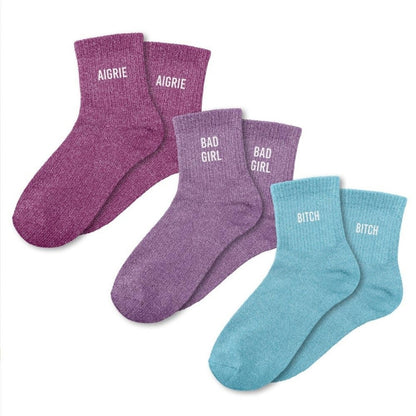 Coffret Trio Chaussettes Paillettes – Aigrie / Bad Girl / Bitch (Taille 36-42) JOY!