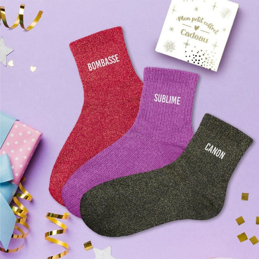 Coffret Trio Chaussettes Paillettes – Bombasse / Sublime / Canon (Taille 36-42) JOY!